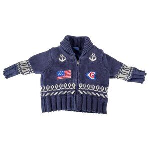 Baby Gap Nautical Americana Knit Sweater Jacket Size 3-6 Months Navy Blue Zip